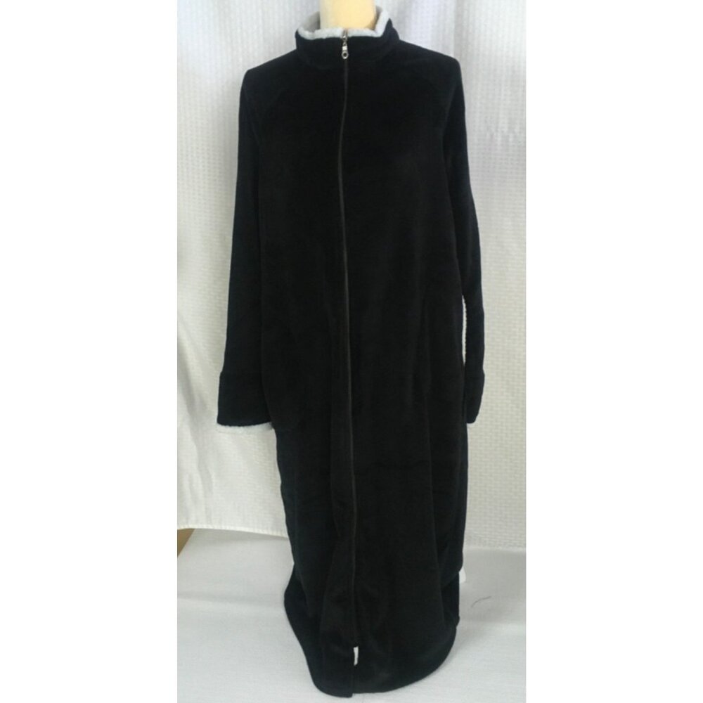 Amanda Paige Sleepwear Robe Sz L Black Full Front Zipper Side Pockets High Neck